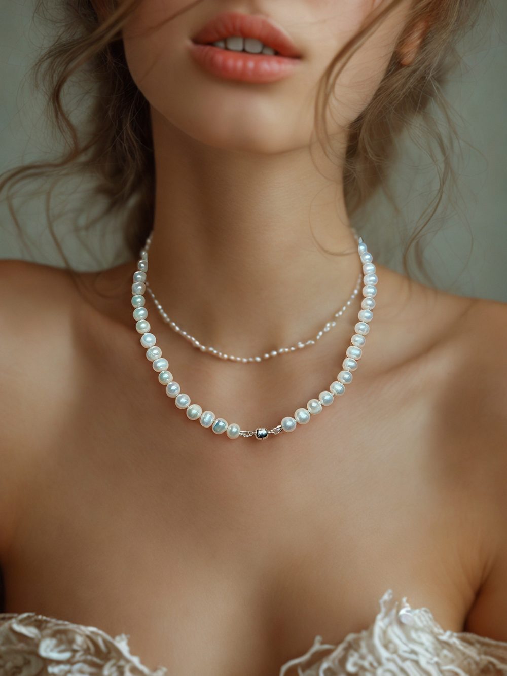 Elegantní náhrdelník CLAUDIE z pravých sladkovodních perel AA 7,5 mm | Hedvábí | Stříbro 925
