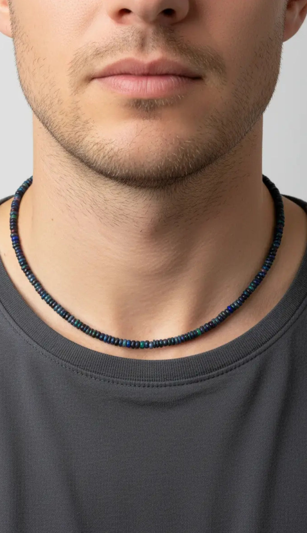 Luxusní opálový náhrdelník z černého etiopského opálu AAA | Bílé zlato 14 Kt