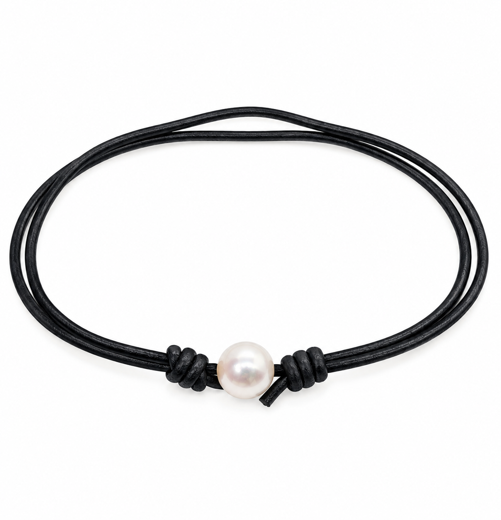 ÉLISE – elegantní kožený náramek s pravou Akoya perlou 8 mm AA+