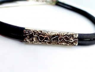 pánský kožený chocker - náhrdelník Ag a Au