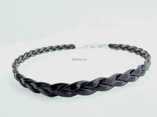 Náramek pánský z pletené kůže - jehnětina, Ag 925