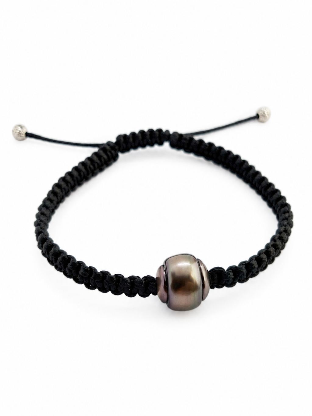 MESSI – autorský macramé náramek s raritní tahitskou perlou | Ag 925 Rhodium