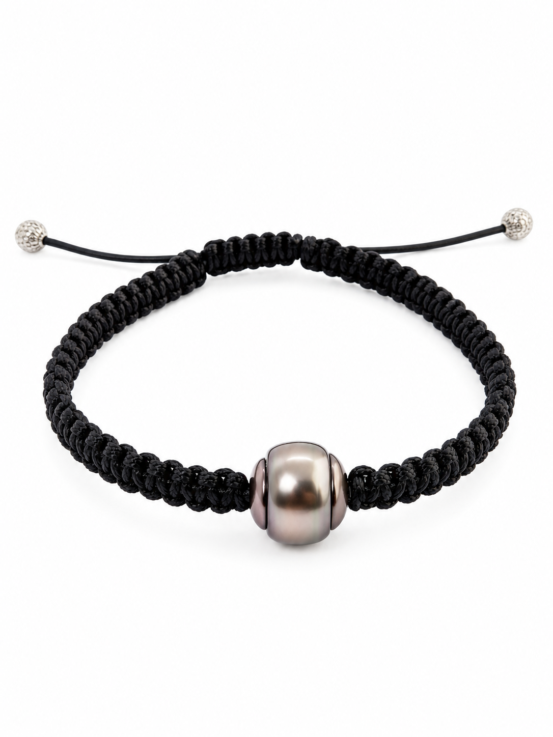 MESSI – autorský macramé náramek s raritní tahitskou perlou | Ag 925 Rhodium